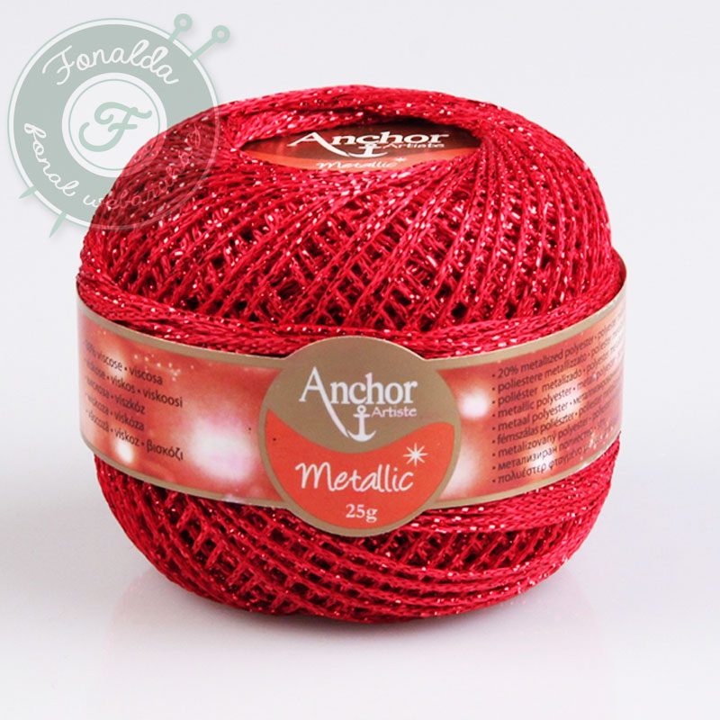 Anchor Artiste Metallic horgolófonal - 318 - Piros