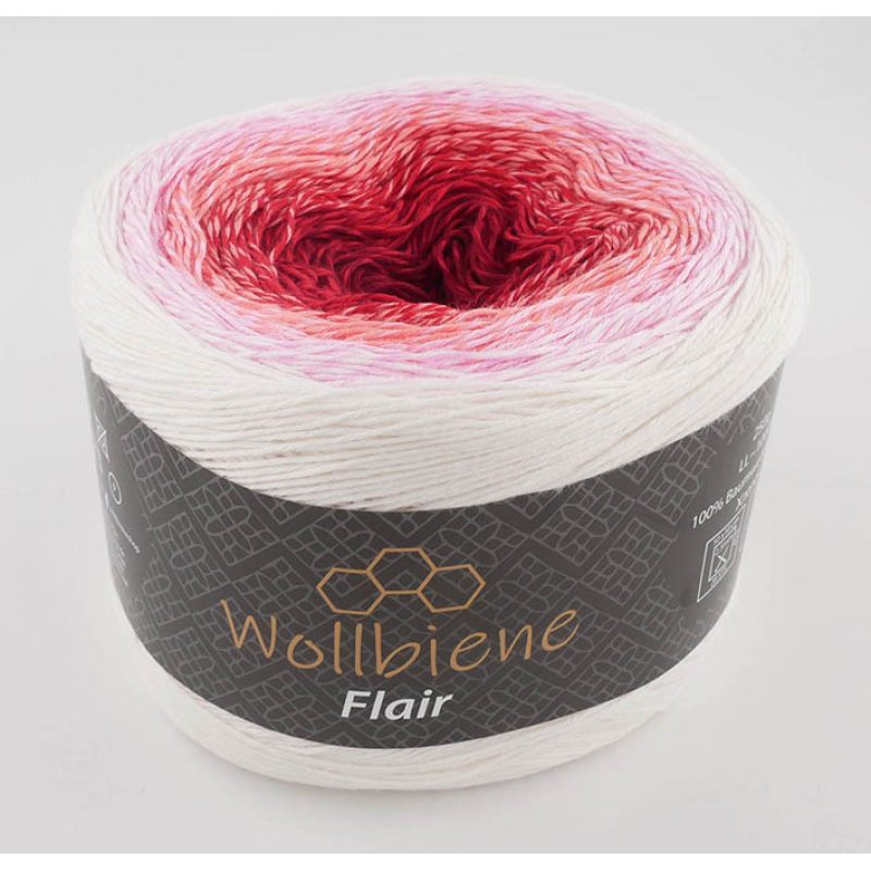 Wollbiene Flair Cotton színátmenetes sütifonal - 943 - Fehér - piros
