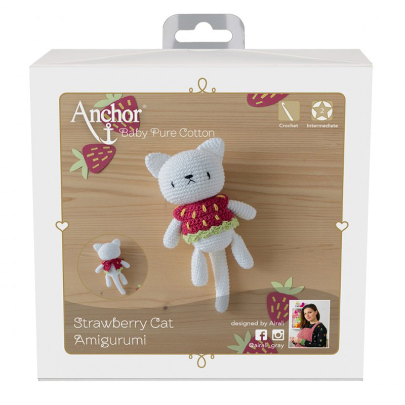 Amigurumi Anchor Baby Pure Cotton horgoló szett - Strawberry cat - Eper cica