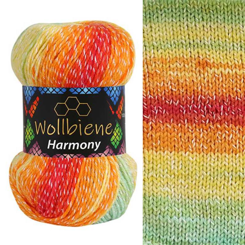 Wollbiene Harmony Batik színátmenetes pamut fonal - 8020 - Zöld piros narancs