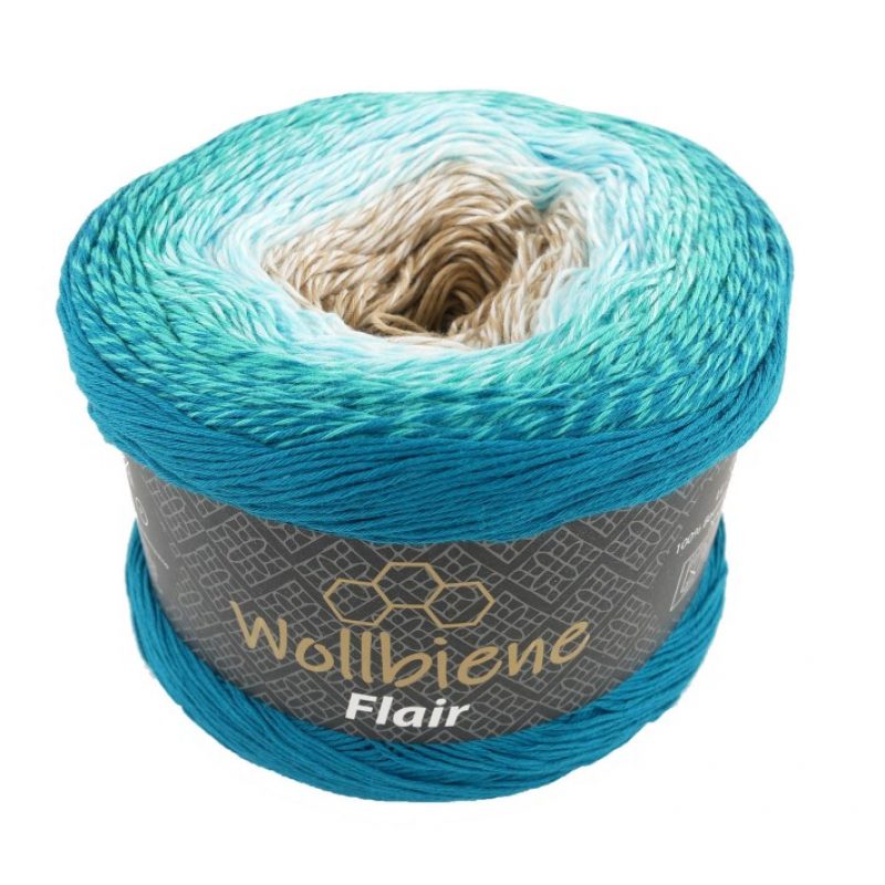 Wollbiene Flair Cotton színátmenetes sütifonal - 930 - Petrol - Türkíz - Bézs