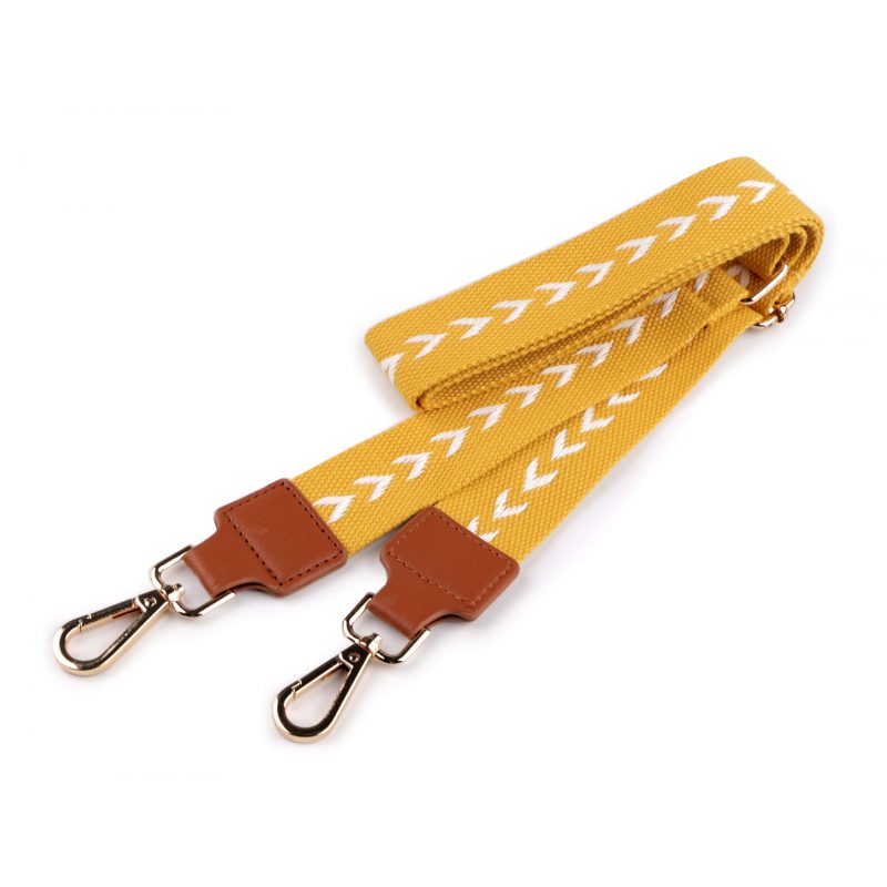 Textil táskapánt fém karabínerrel 3.8cm - Mustár - arany - állítható 94 - 143 cm