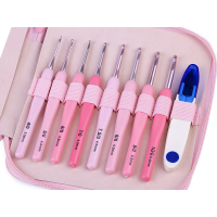 Horgolótű szett és szálvágó olló tokban - rózsaszín